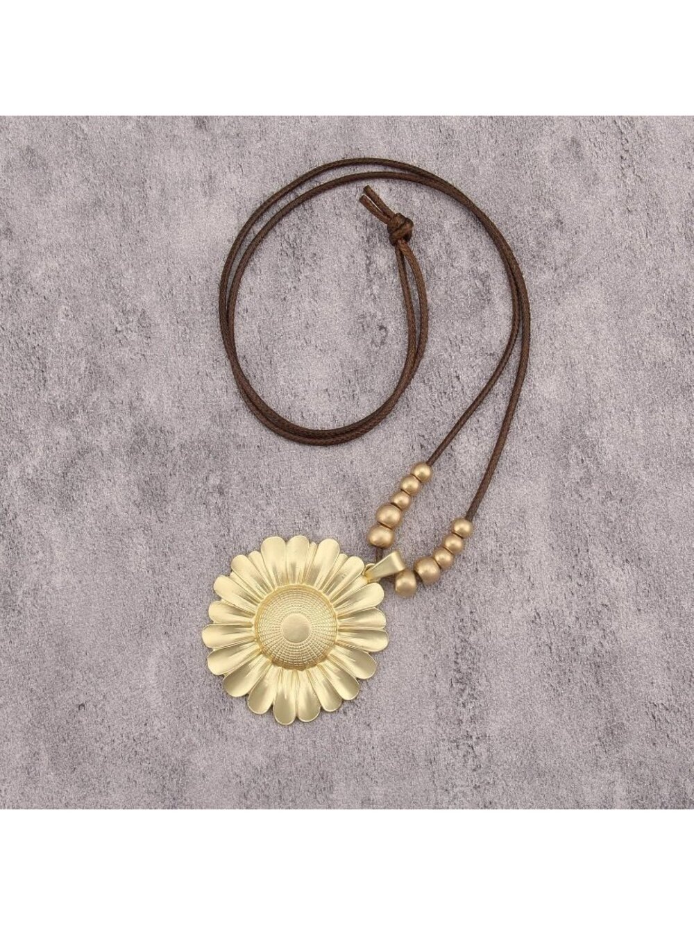 Women's Sunflower Pendant Necklace Boho Matte Gold Floral Long Cord Jewelry - Picture 4 of 7